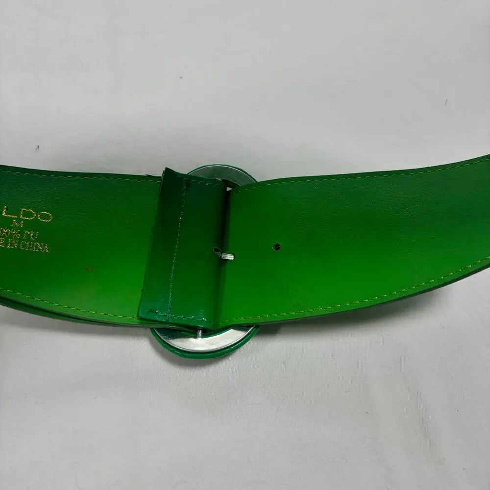 ALDO Kelly Green Wide Belt Womens Medium Chunky Faux Leather Statement Buckle